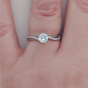 Sterling Silver Round Cut Solitaire Halo Ring in Silver